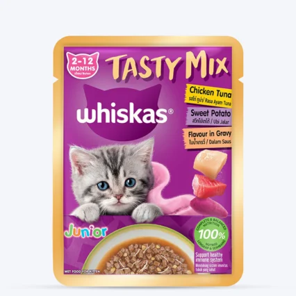 Whiskas Tasty Mix Chicken Tuna With Sweet Potato In Gravy Wet Food For Junior (2-12 Months) Kitten - 70 gm Pack