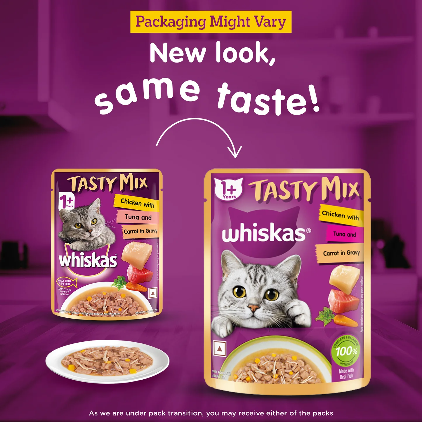 Whiskas Tasty Mix Adult (1+ year) Chicken With Tuna & Carrot in Gravy Wet Cat Food - 70 gm Pack - Image 2