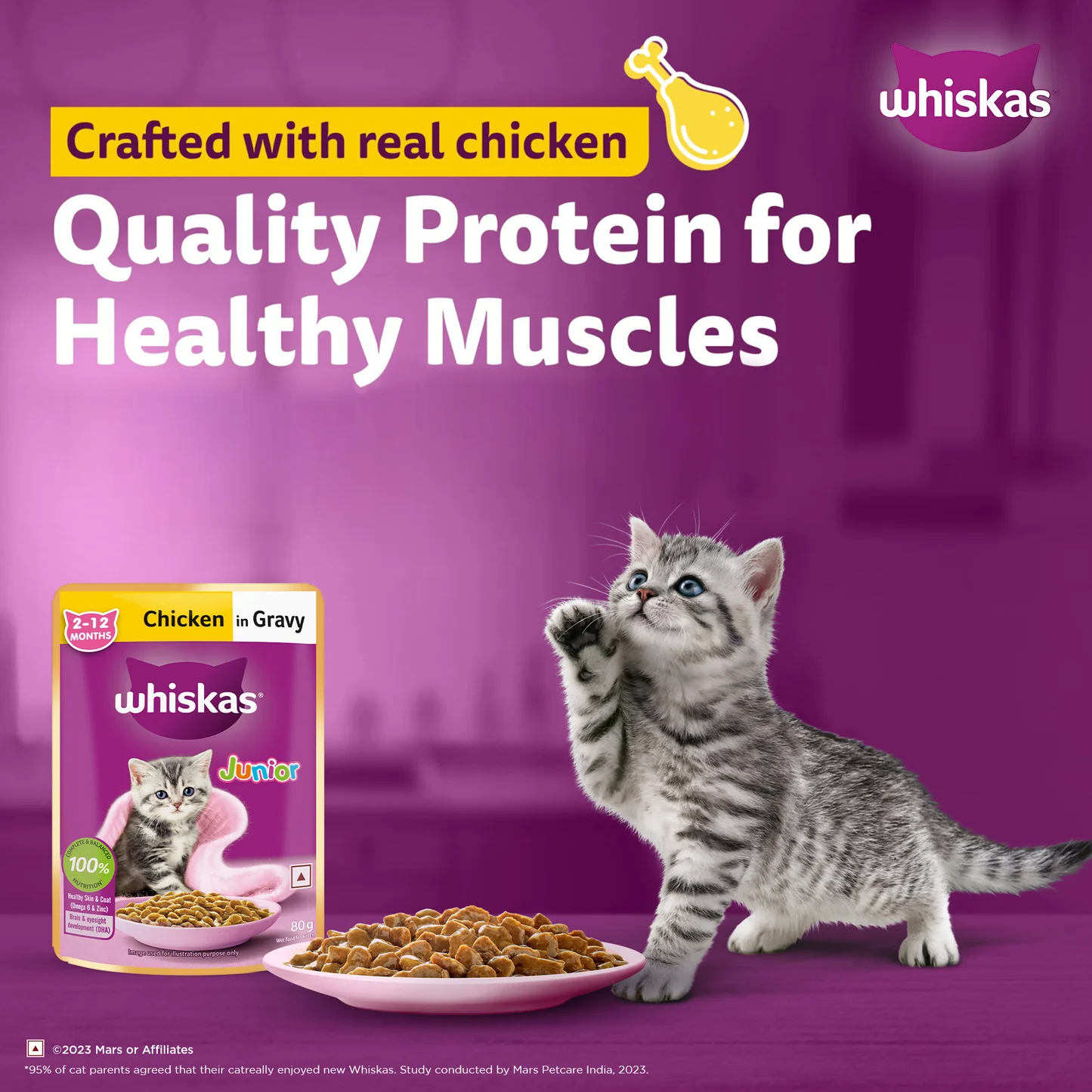 Whiskas Junior Kitten (2-12 Months) Chicken in Gravy Wet Cat Food - 80 gm Pack - Image 2