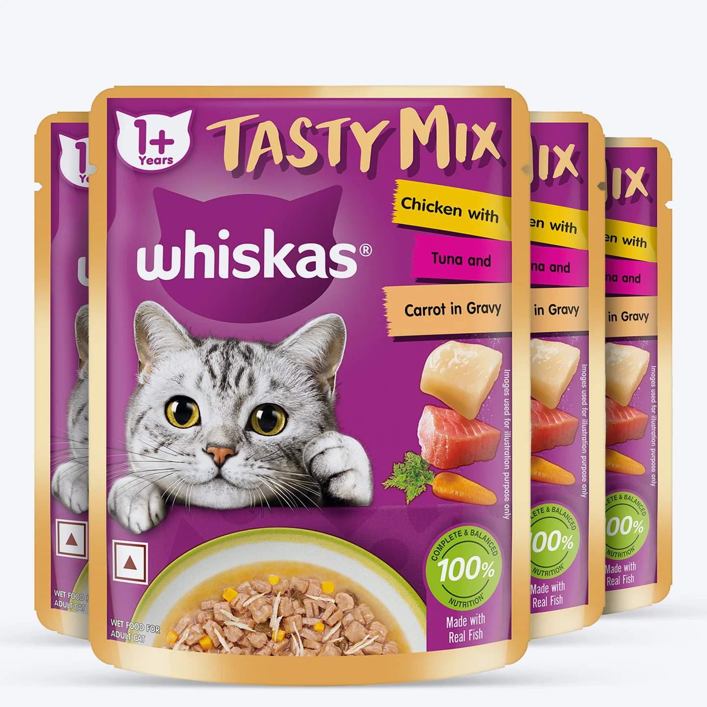 Whiskas Tasty Mix Adult (1+ year) Chicken With Tuna & Carrot in Gravy Wet Cat Food - 70 gm Pack