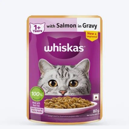 Whiskas Adult (1+ Years) Salmon in Gravy Wet Cat Food - 80 gm Pack