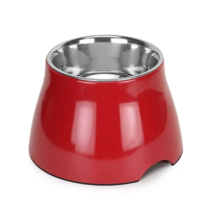 BASIL Elevated Melamine and Stainless Steel Pet Feeding Bowls for Bigger Ears Dogs, 500ml (Red)