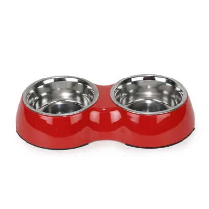 Double Bowl Feeding Set for Dogs & Puppies (Red)