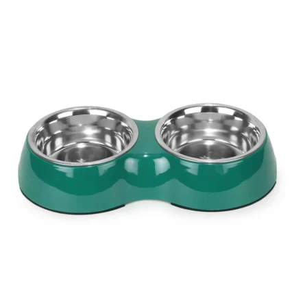 Double Bowl Feeding Set for Dogs & Puppies (Green)