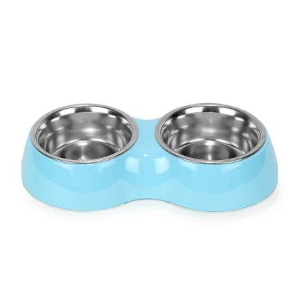 Double Bowl Feeding Set for Dogs & Puppies (Blue)