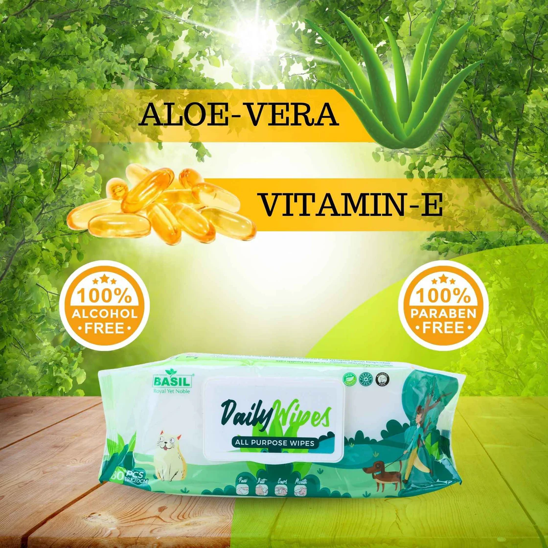 BASIL Daily wet Wipes, All Purpose Pet Grooming Wet Wipes - 80 Wipes - Image 2